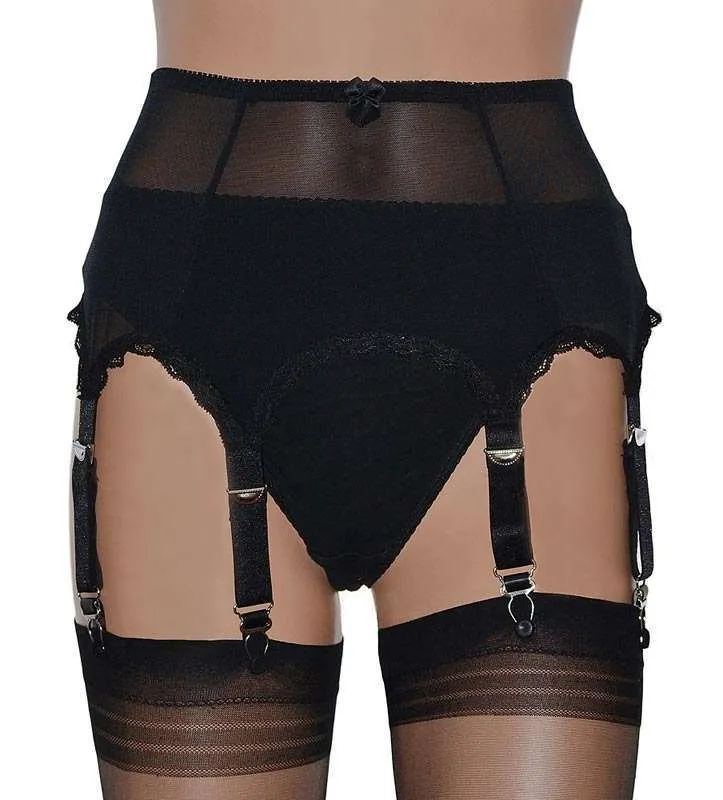 8 strap power mesh suspender belt in black