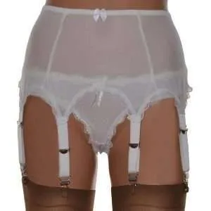 White 8 strap power mesh suspender belt