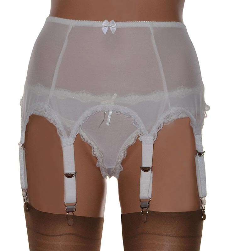 White 8 strap power mesh suspender belt