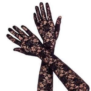 Over the elbow length black lace evening gloves