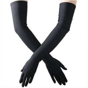 stretch black satin evening gloves