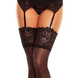 Lace top Plus Size Stockings in Black