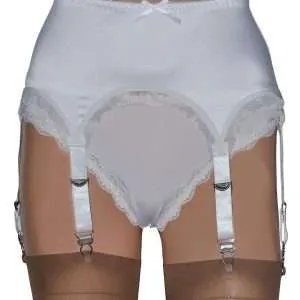 old fashioned garter belt White Satin 6 Strap Suspender Belt with Metal Clips