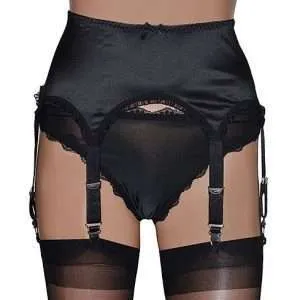 black satin 6 strap suspender belt