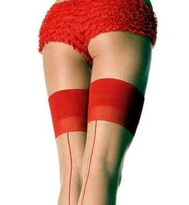 Contrast Seam Stockings in Nude or Black with Red Seams