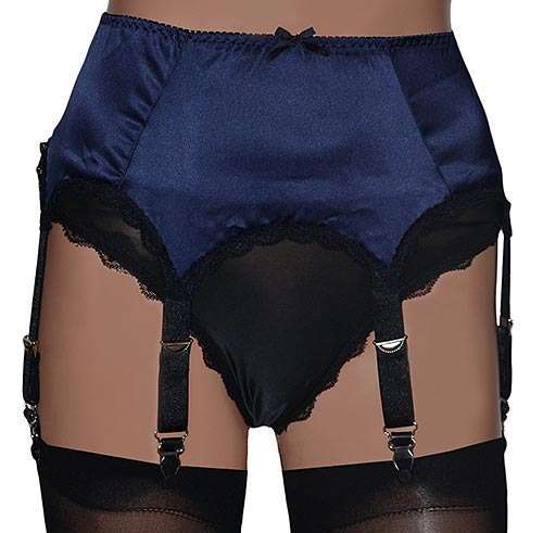 Deep Blue Satin 6 Strap Suspender Belt