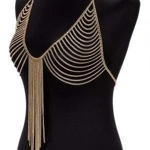 gold chain bra with tassels