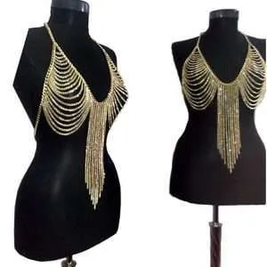 body harness with gold tassel chains