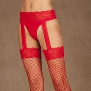 Red Fishnets with lace tops