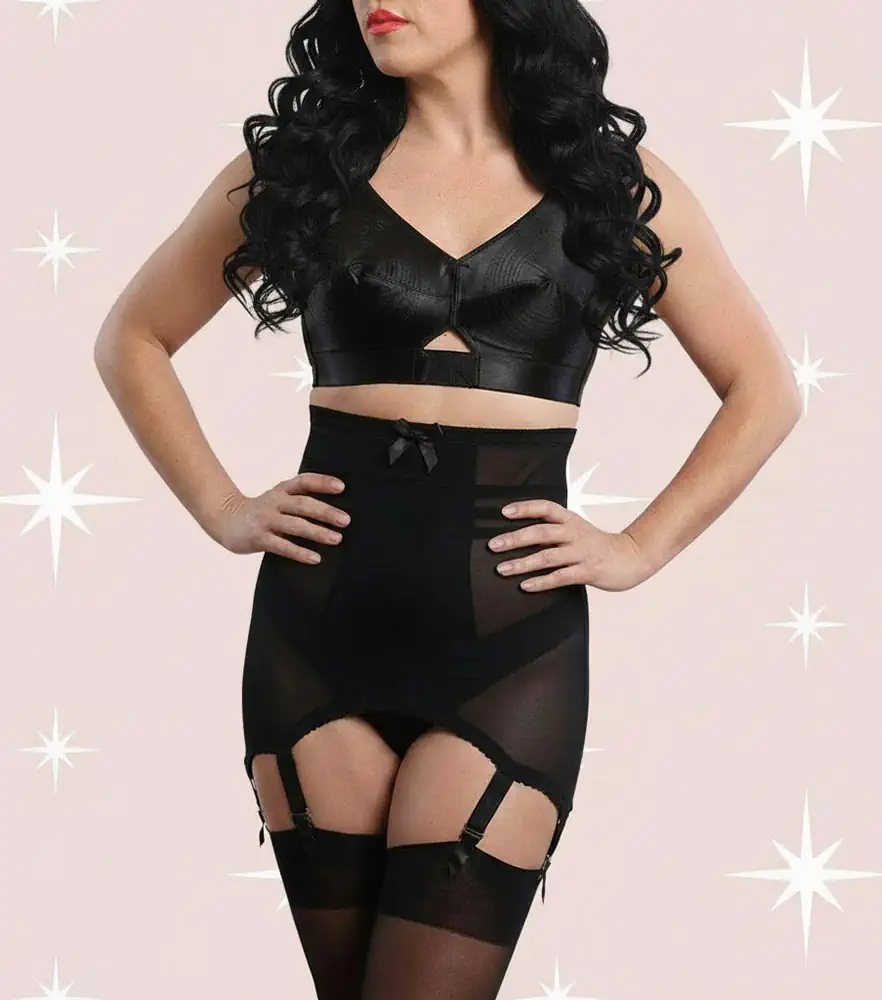 black firm control vintage girdle with 6 suspenders.