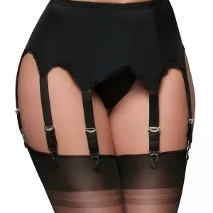 plain front 8 strap suspender belt in black