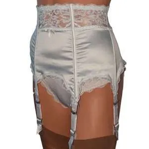 high waist boned satin 6 strap suspender belt