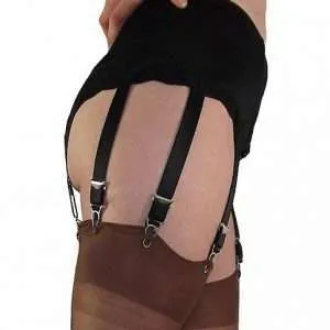 Black Satin Lace Front 8 Strap Suspender Belt