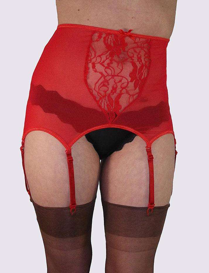 Lace front suspender belt in red
