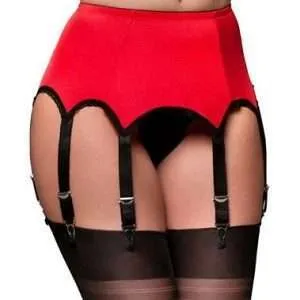 red 8 strap suspender belt with black straps