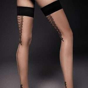 contrast seamed holdup stockings in black & nude