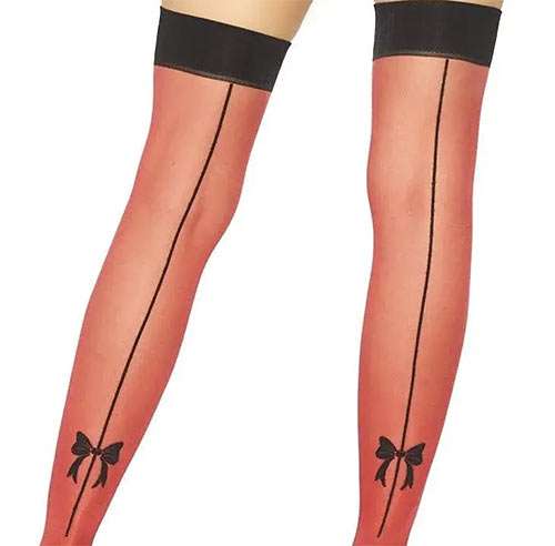 Contrast Seam Stockings with Bows in Red or Black