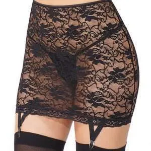 black lace skirt with suspenders