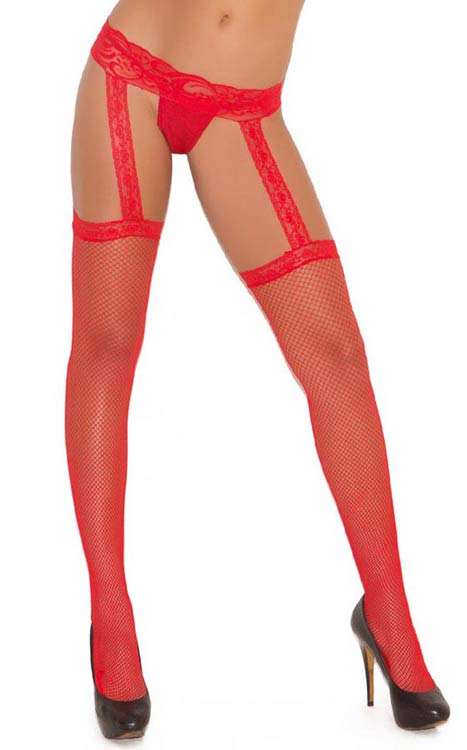 red fishnet stockings with garter belt