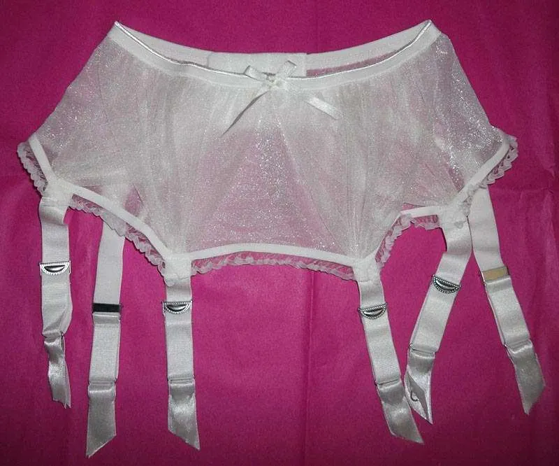Luxury Ivory 6 Strap Suspender Belt & Thong Set in Organza