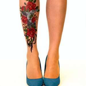 Birds & roses tattoo tights