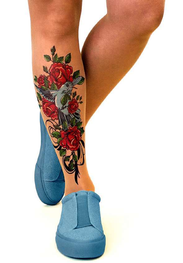 roses-retro-tattoo-tights birds & roses retro tattoo tights