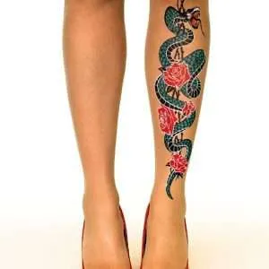 nude tights with snake and roses tattoo