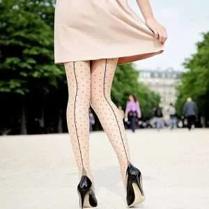 contrast seam polka dot tights in red or black