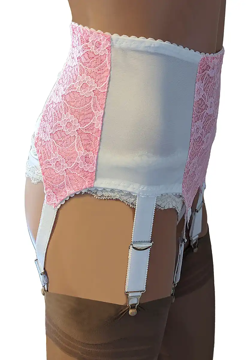 white-and-pink-6-strap-retro-suspender-anete-2 6 strap white suspender belt with pink lace front