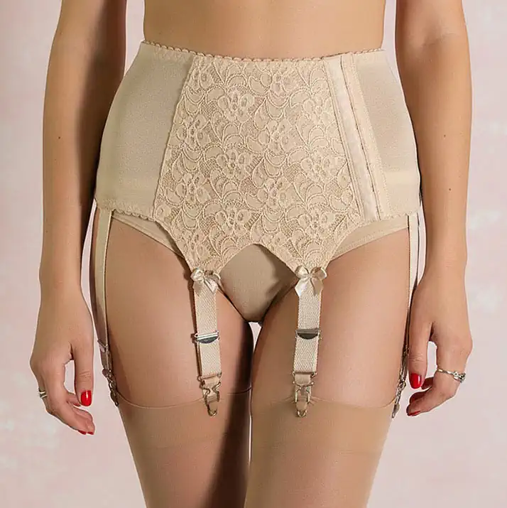 beige-front-view-8-strap-anete close-up front view of our 8 strap suspender belt in beige / nude