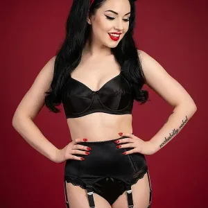 black 8 strap plain front suspender belt - Anete, by Swanky Pins