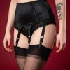 high waist plain black suspender belt with 8 straps, Anete by Swanky Pins