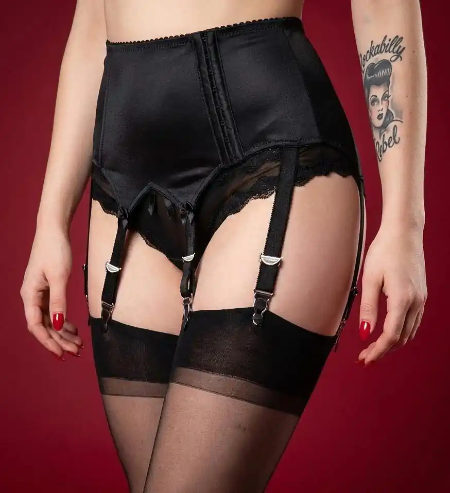 high waist plain black suspender belt with 8 straps, Anete by Swanky Pins