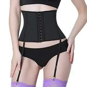 black latex waist trainer / cincher with suspenders