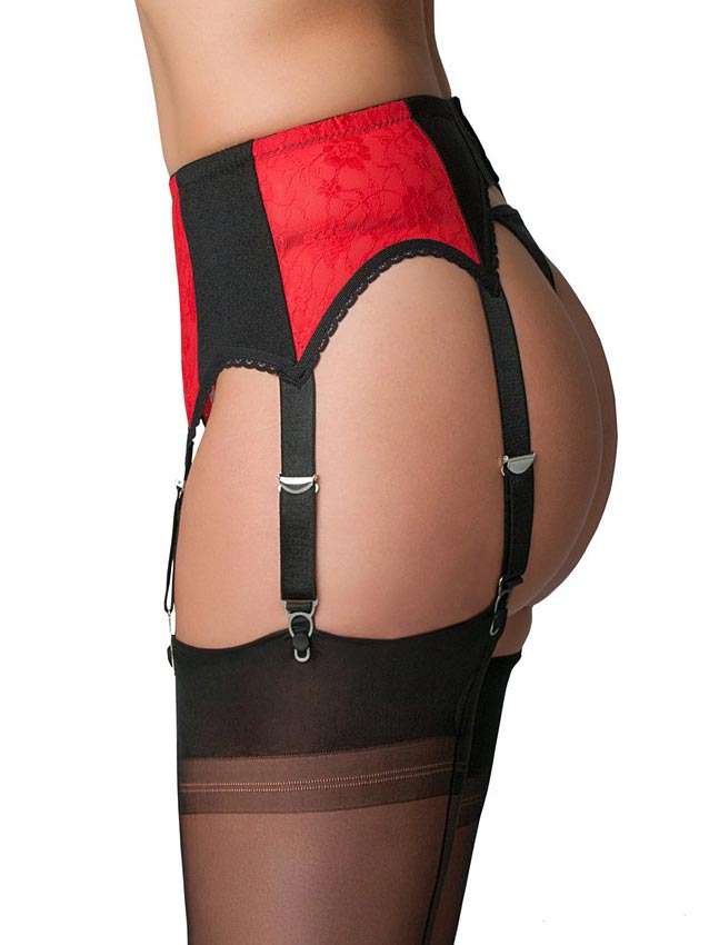 6 strap retro suspender belt in black and red