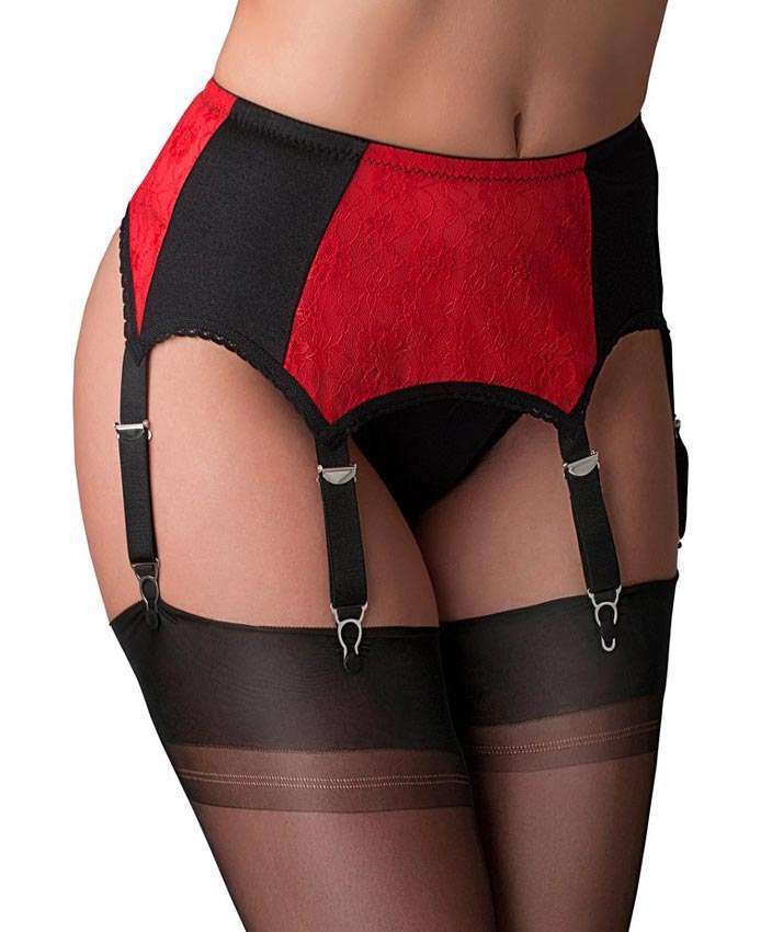 red-and-black-6-strap-suspender-ND black suspender belt with red lace panels