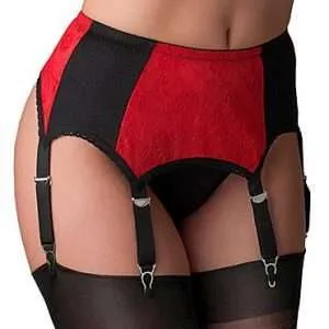 red and black lace front 6 strap suspender belt