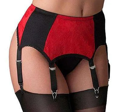 red and black lace front 6 strap suspender belt