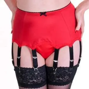 vintage style 8 strap suspender belt in red satin