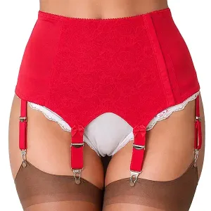 red vintage style side fastening suspender belt