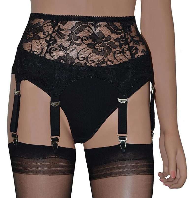 Black Lace 6 Strap Retro Style Deep Suspender Belt