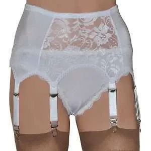 white retro style 6 strap suspender belt with lace front panel