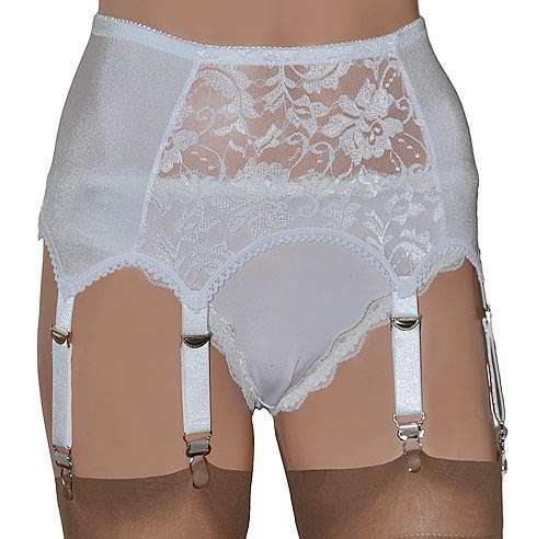 white high waisted garter belt White Lace Frilly Garter Belt Fiorentina Satin And Lace High-Waist Garter  Belt David's Bridal main image 0