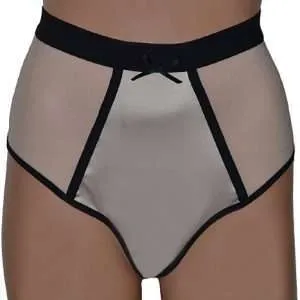 High waisted mesh knickers in beige with black trim