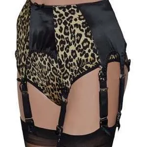 Vintage Style 8 Strap Suspender Belt, Leopard Print