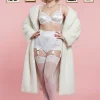the Swanky Pins white panty girdle shown on model with matching bra and panties