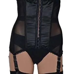 black power mesh waist cincher with 6 suspenders