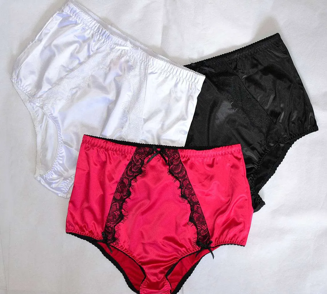 Retro Style High Waisted Knickers in Black or White Satin