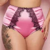 pink-high-waist-satin-and-lace-knickers-vintage-style high waist vintage style satin and lace knickers in pink