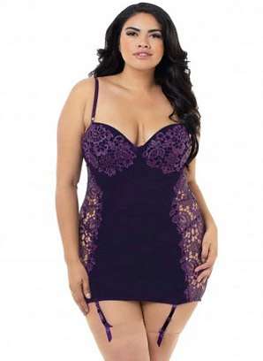 Purple Velvet and Lace Chemise with Suspenders
